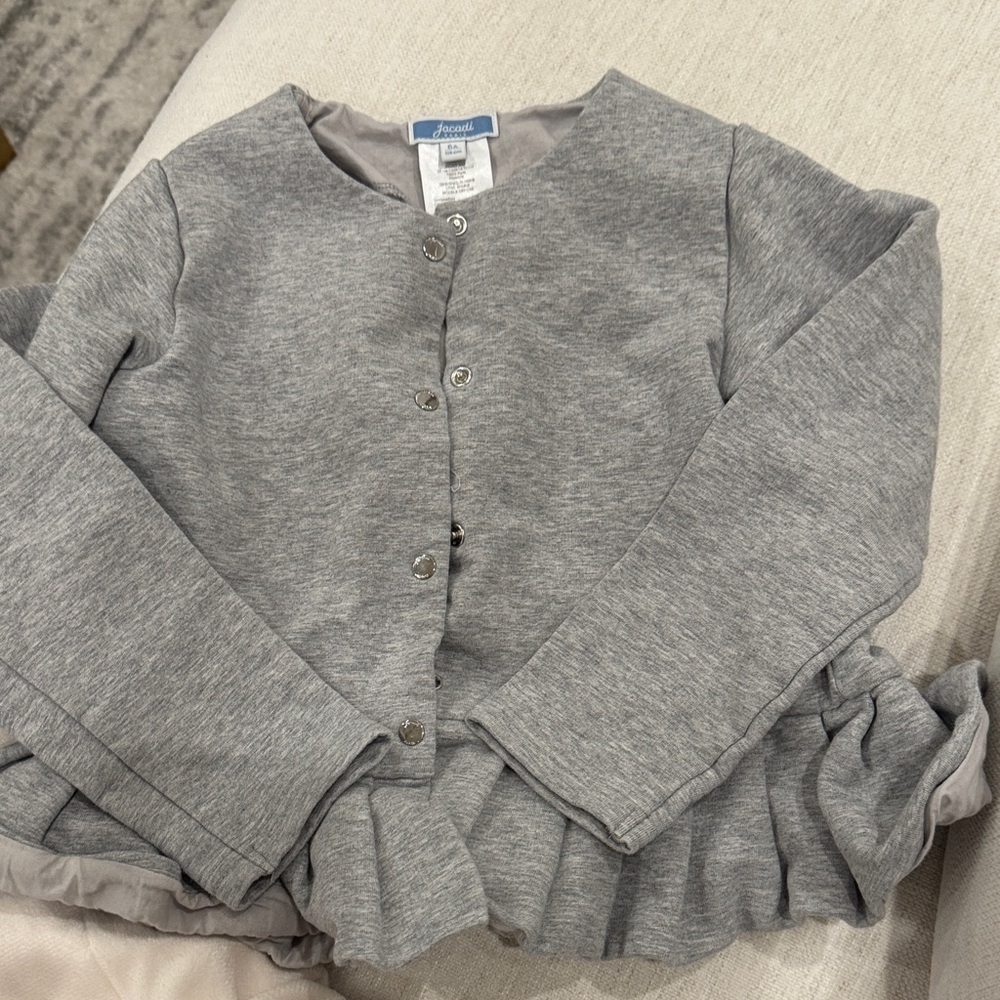 Jacadi Gray Ruffle-Hem Snap Cardigan